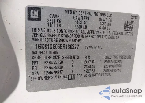 2014 GMC Yukon Slt z USA, uszkodzony, nr VIN 1GKS1CE05ER180227